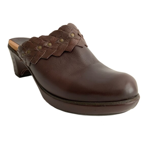 Frye Clogs Women Size 10M Brown Leather Slip-on Chunky Braid Studs Logo Shoes - Picture 1 of 15